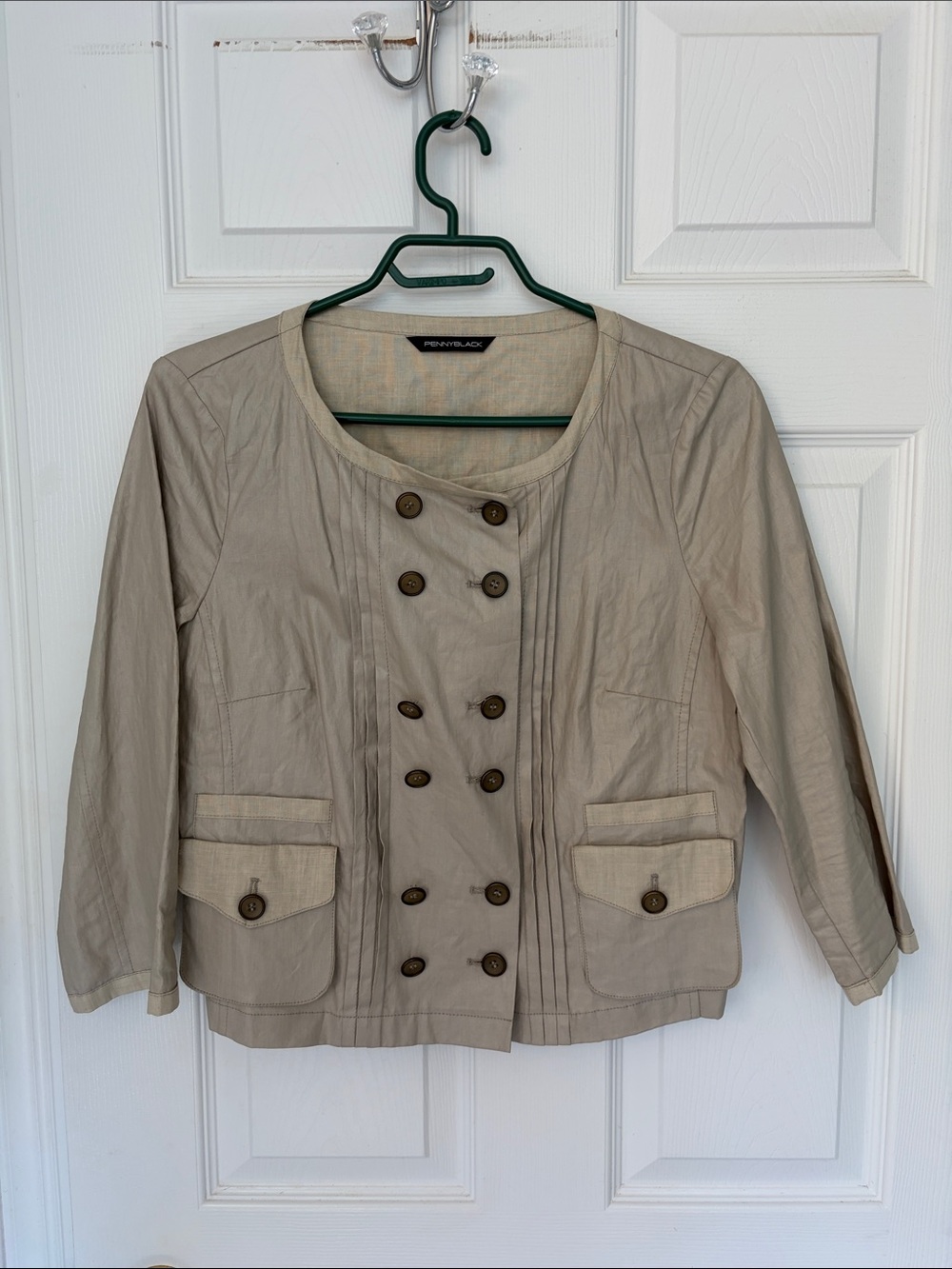 Peruvian Connection Beige Double-Breasted Cotton-Blend Jacket made in Italy